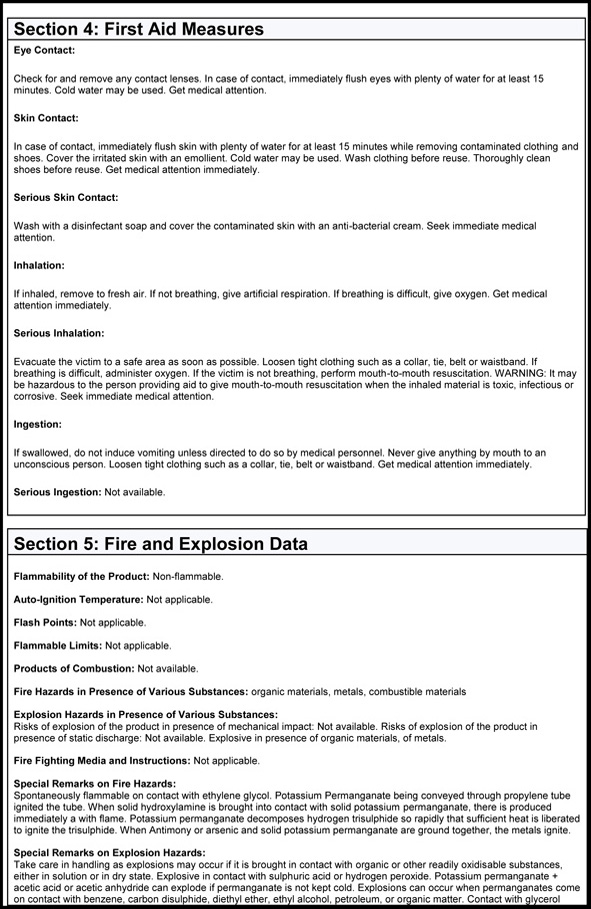 Material Safety Date Sheet MSDS Potassium Permanganate Supplier UK